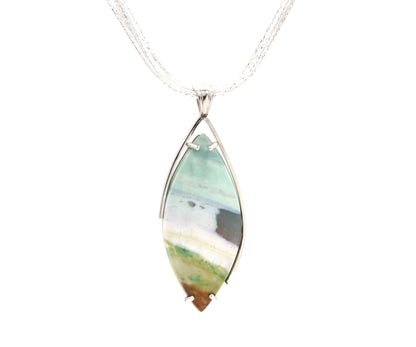 Beach Opal Petrified Wood Large Marquise Necklace