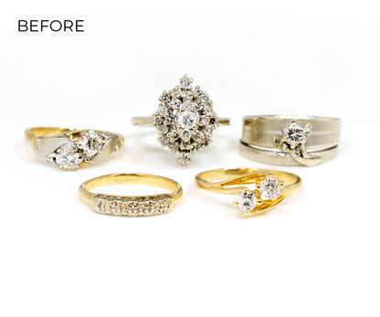 Rediseño de anillo de bodas de diamantes con tejido de varias filas