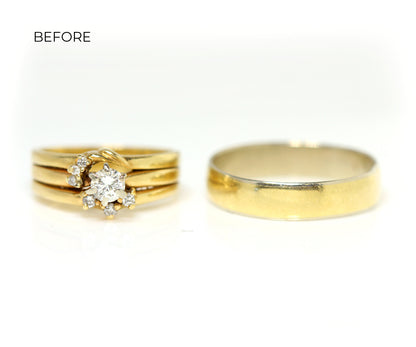 Rediseño del anillo con bisel de diamantes y diseño Infinity en dos tonos de oro