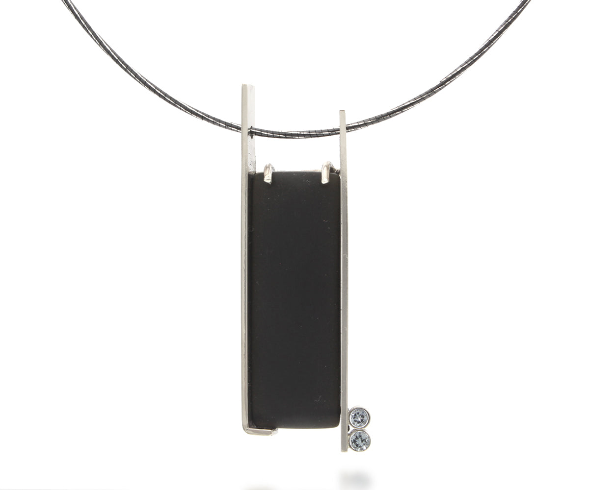 Modern Rectangular Bar Volcanic Obsidian Necklace