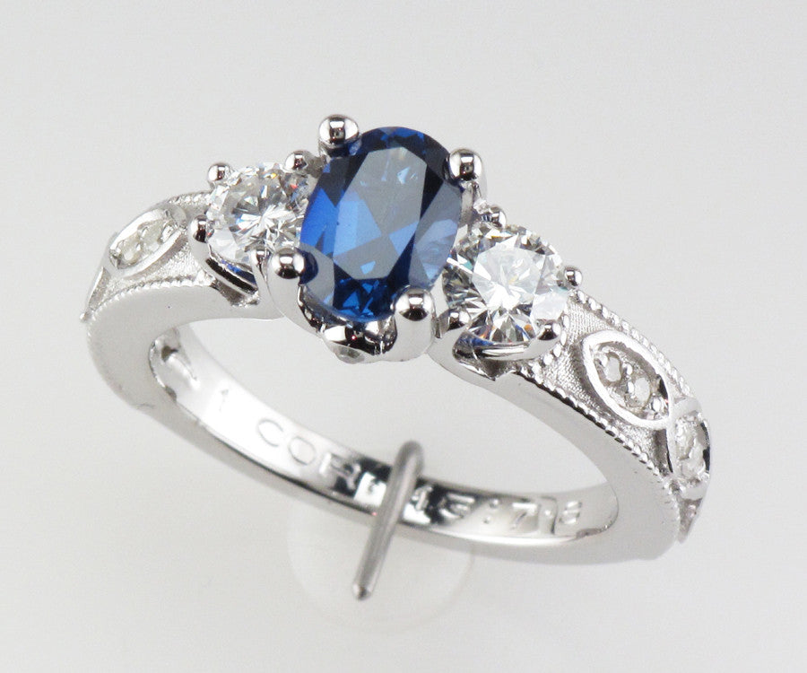 Blue Sapphire and Diamond Ichthys Wedding Ring