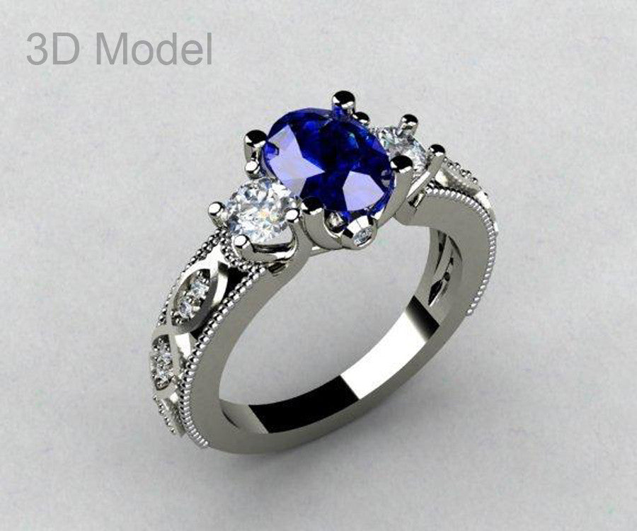 Blue Sapphire and Diamond Ichthys Wedding Ring