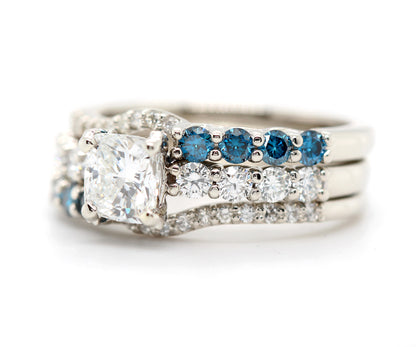Classic Cushion Diamond and Blue Accent Wedding Ring