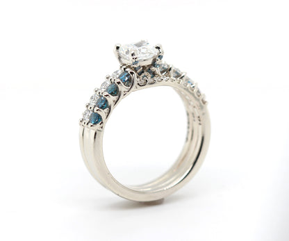 Classic Cushion Diamond and Blue Accent Wedding Ring