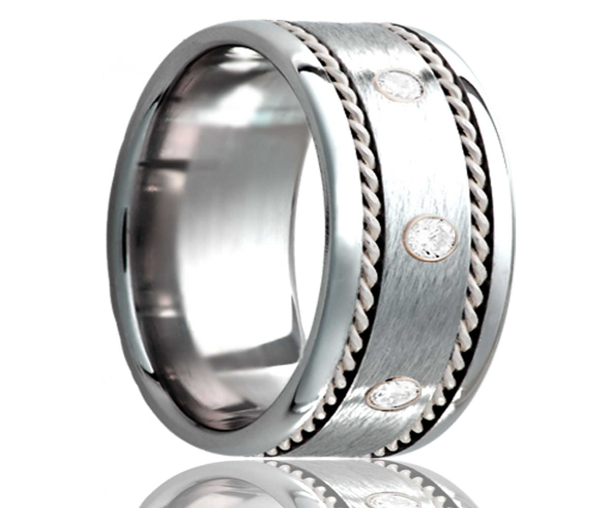 Anillo de paladio tejido con acabado satinado y diamantes de cobalto