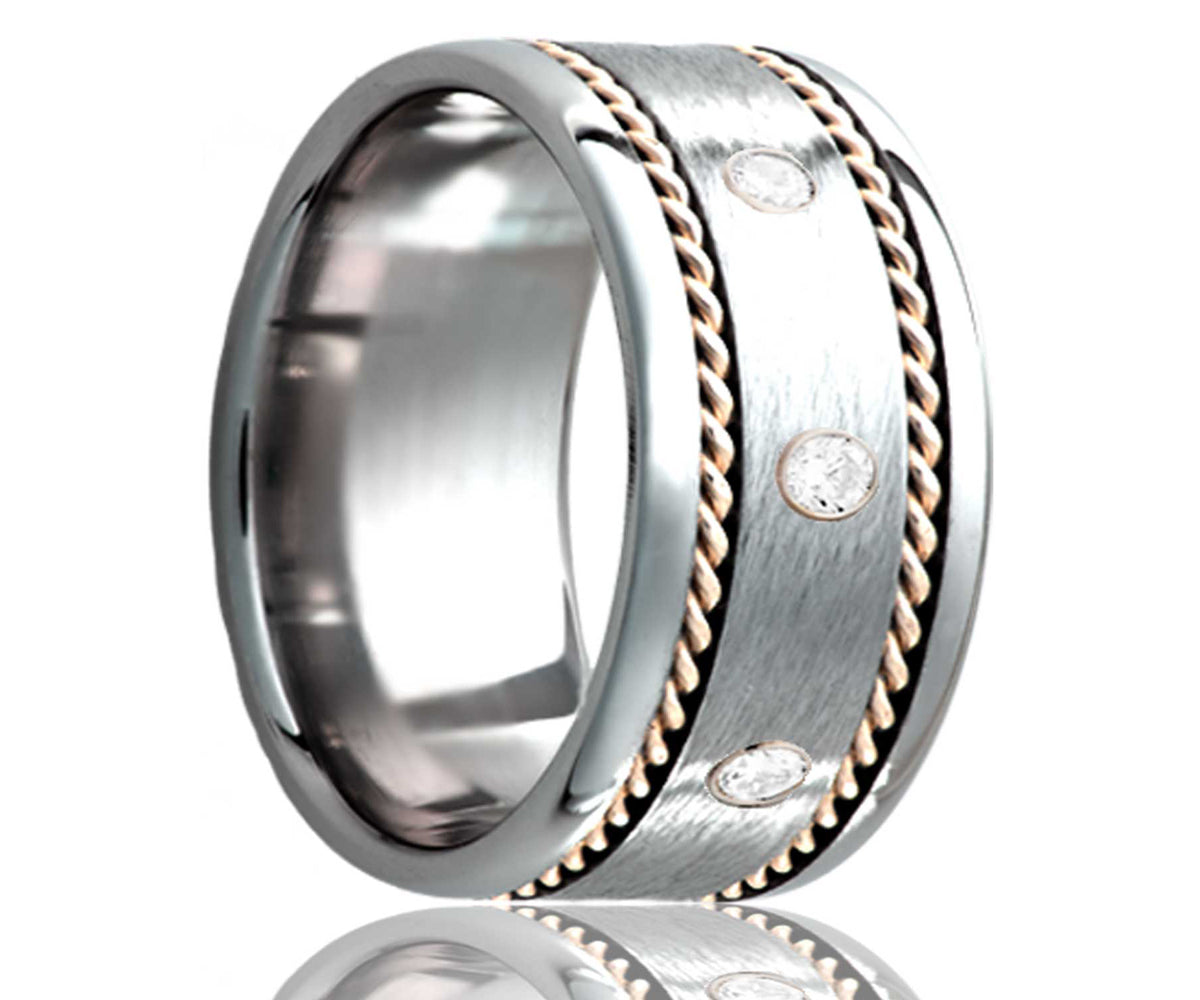 Cobalt Diamond Satin Finish with Woven Yellow Gold Ring