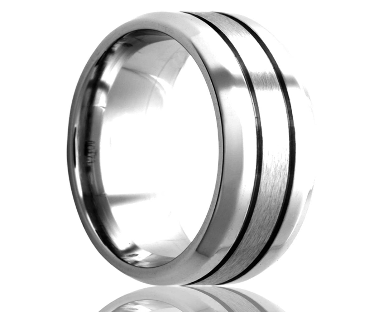 Anillo satinado de doble ranura con borde biselado de color cobalto