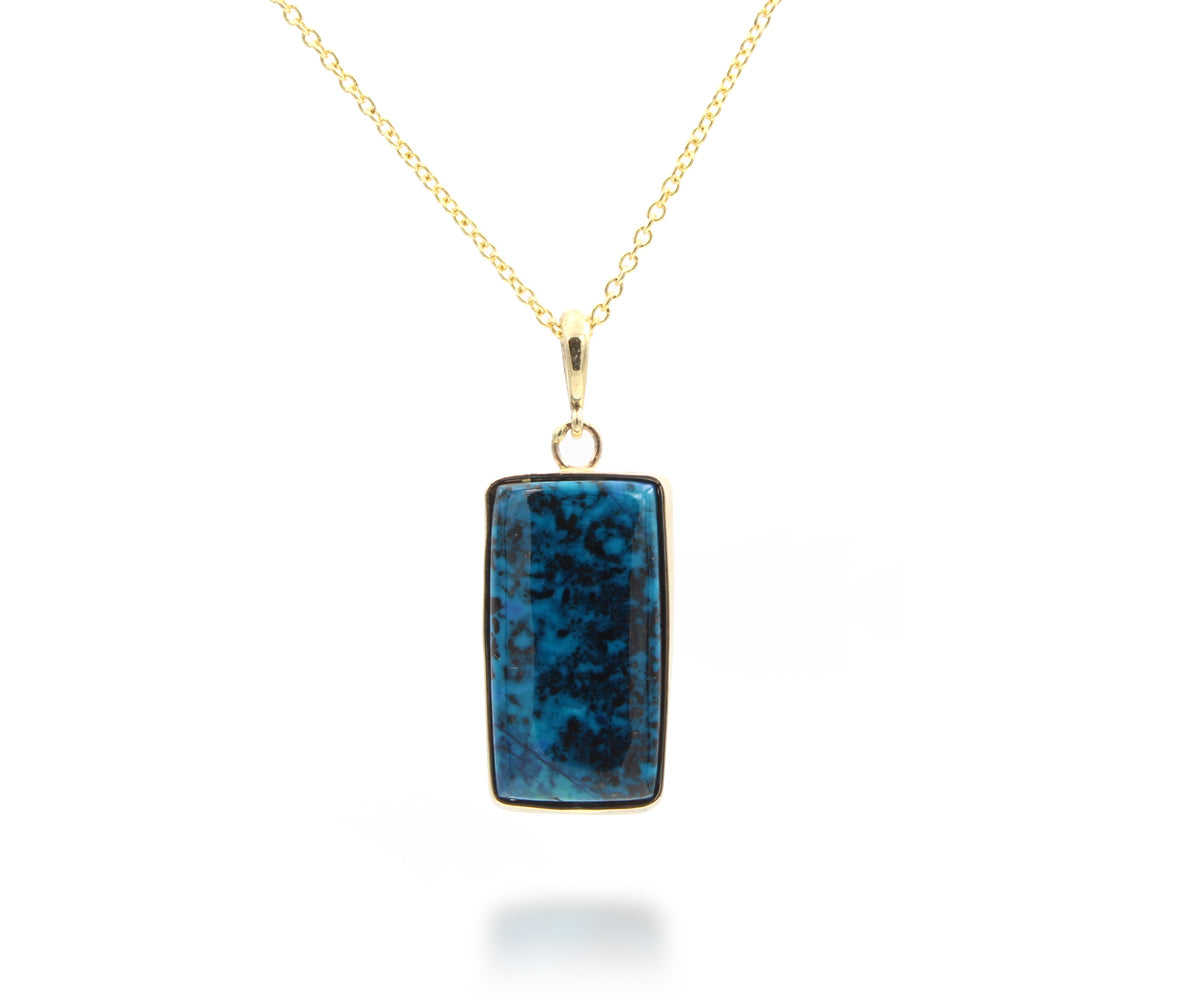Medium Rectangular Chrysocolla 14k Gold Necklace