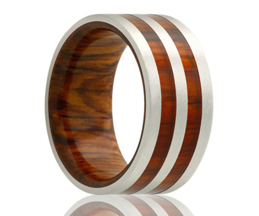Cobalt double row cocobolo wood inlay ring