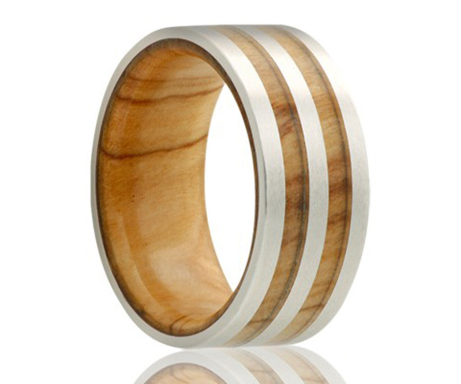 Cobalt double row olive wood inlay ring