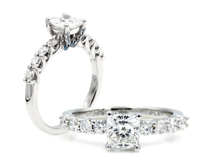 Classic Cushion Diamond and Blue Accent Wedding Ring