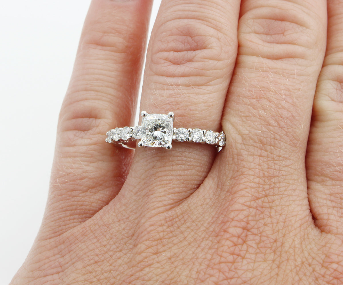 Classic Cushion Diamond and Blue Accent Wedding Ring