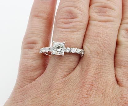 Classic Cushion Diamond and Blue Accent Wedding Ring