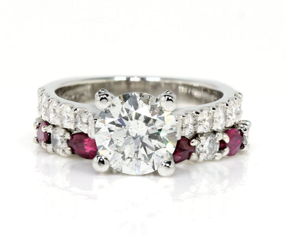 Cathedral Diamond and Ruby Platinum Wedding Ring Set