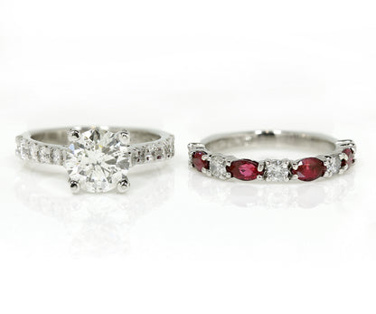 Cathedral Diamond and Ruby Platinum Wedding Ring Set