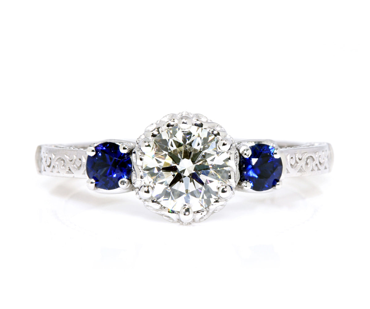 Crown Diamond and Sapphire Engagement Ring