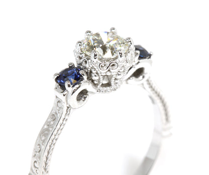 Crown Diamond and Sapphire Engagement Ring