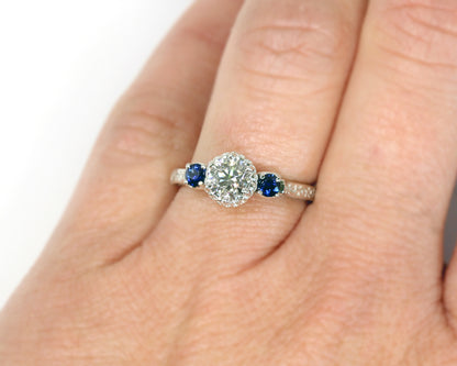 Crown Diamond and Sapphire Engagement Ring