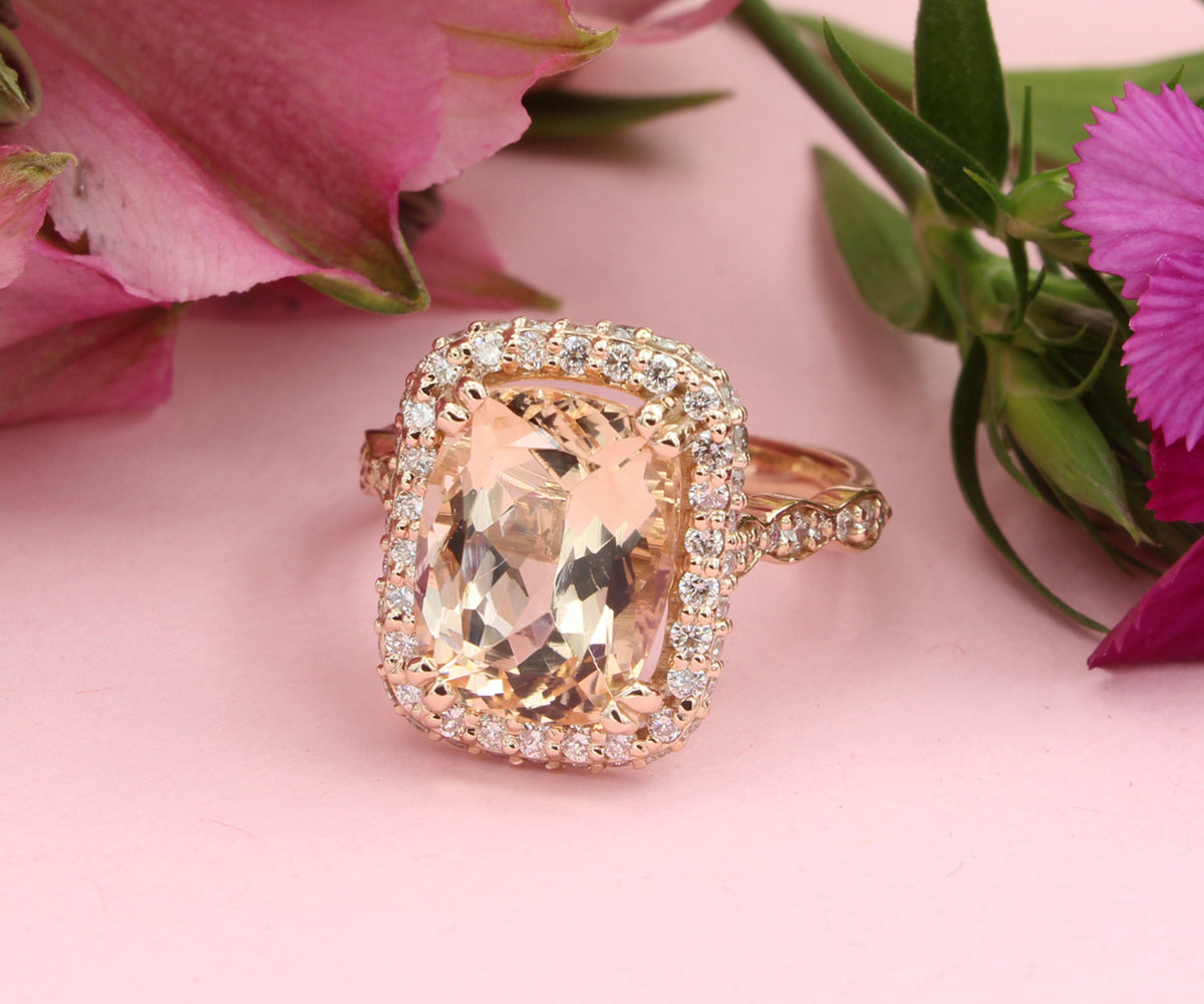 Double Cushion Halo Morganite Engagement Ring