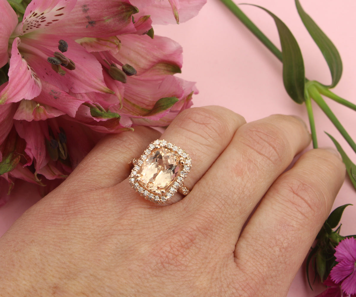 Double Cushion Halo Morganite Engagement Ring