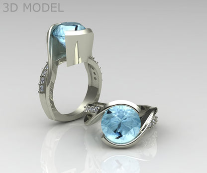 Anillo bypass personalizado con aguamarina y diamantes