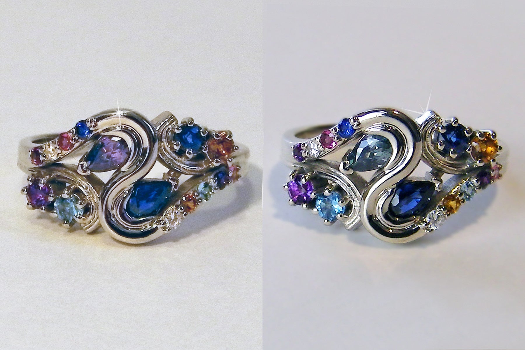 Anillo familiar personalizado con piedra natal en espiral de colores