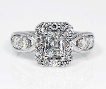 custom cathdral radiant diamond halo wedding ring