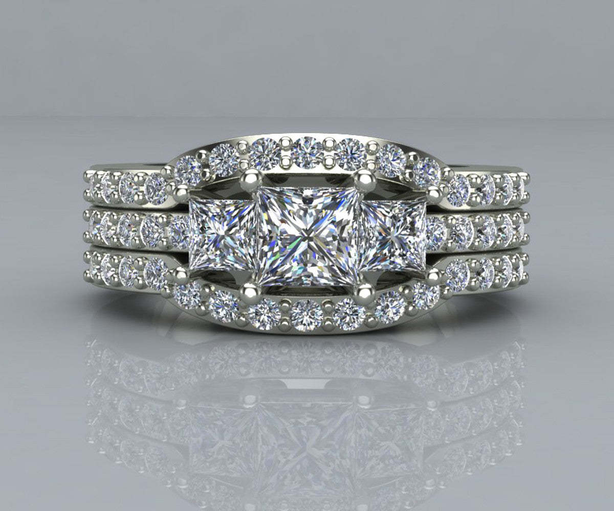 Custom curved diamond shadow wedding band