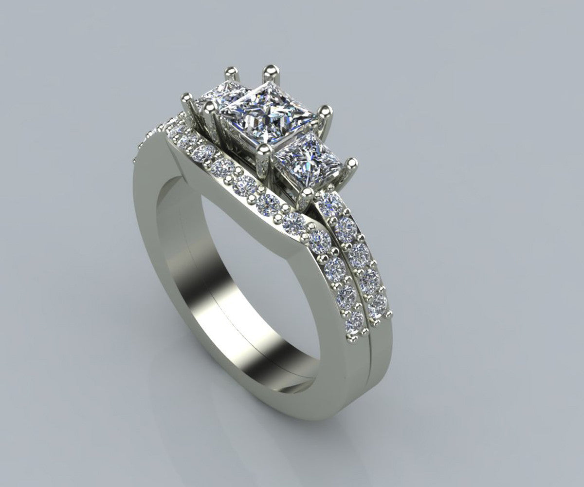 Custom curved diamond shadow wedding band