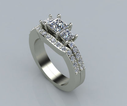 Custom curved diamond shadow wedding band