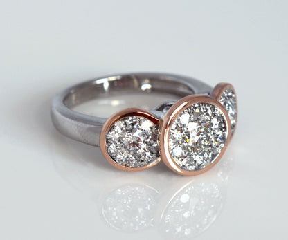 Three Bezel Halo Pink Gold Wedding Ring Redesign