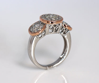 Three Bezel Halo Pink Gold Wedding Ring Redesign