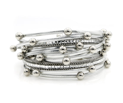 Beaded Silver Double Wrap Bracelet