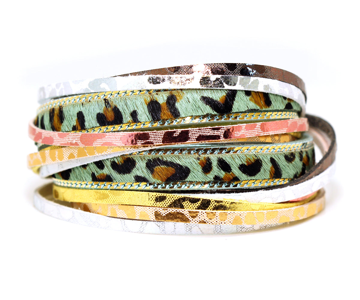 cheetah animal print fur leather double wrap leather