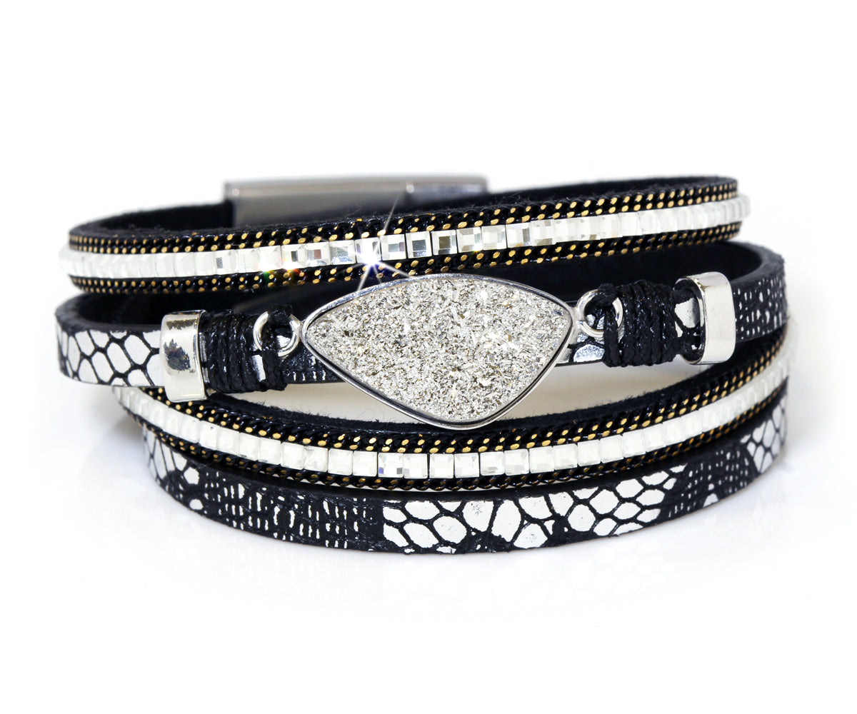 Ambrosia platinum druzy fashion leather double wrap drusy bracelet