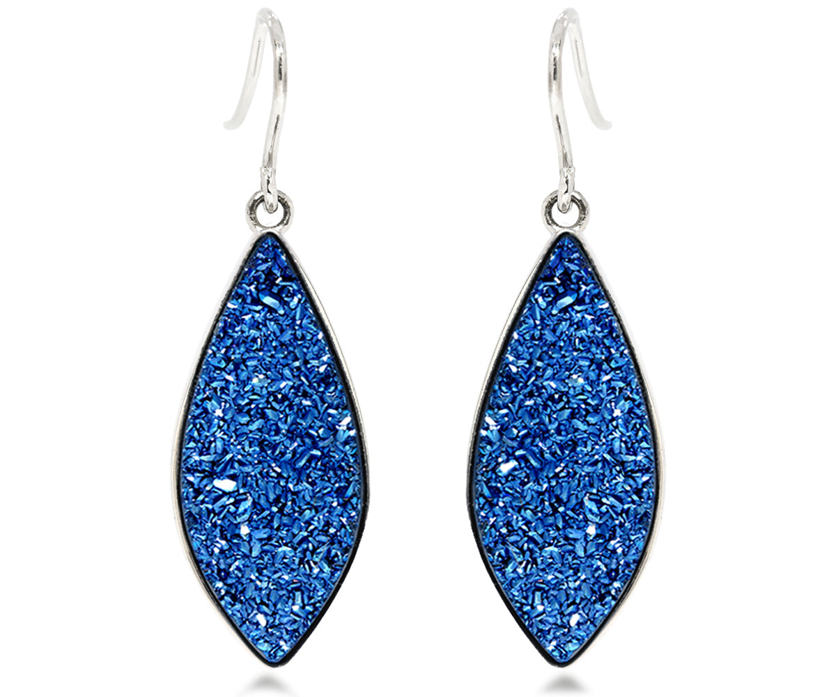 ambrosia large marquise sapphire blue druzy silver drusy earrings