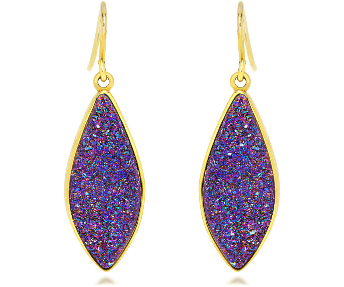 ambrosia womens large marquise purple rainbow drusy 14k vermeil drusy earrings