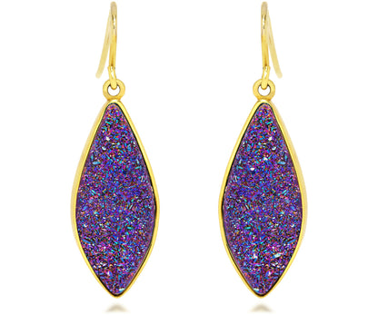 ambrosia womens large marquise purple rainbow drusy 14k vermeil drusy earrings