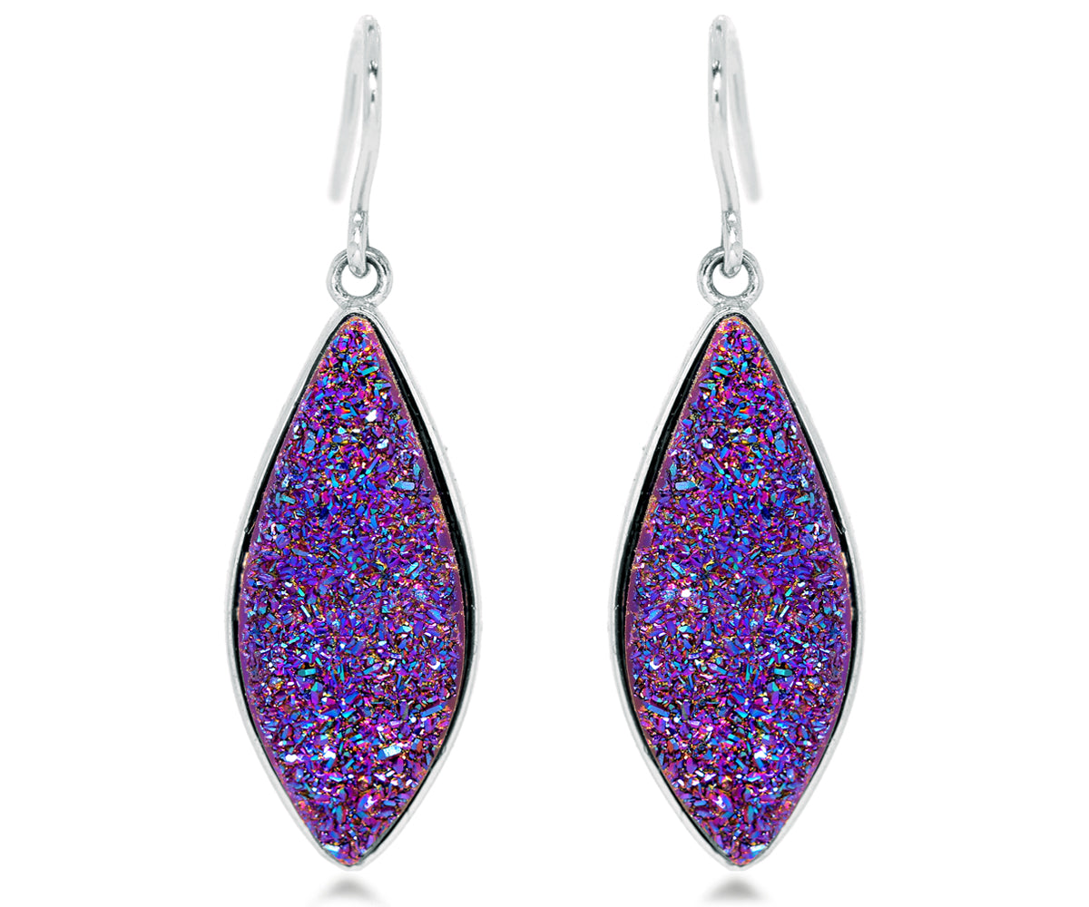 large dangle statement druzy purple rainbow women sparkle 14k yellow gold earrings