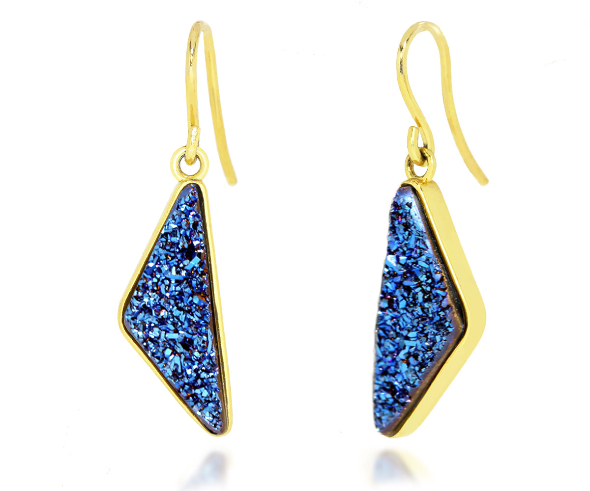 Triangle Blue Druzy 14K Vermeil Earrings