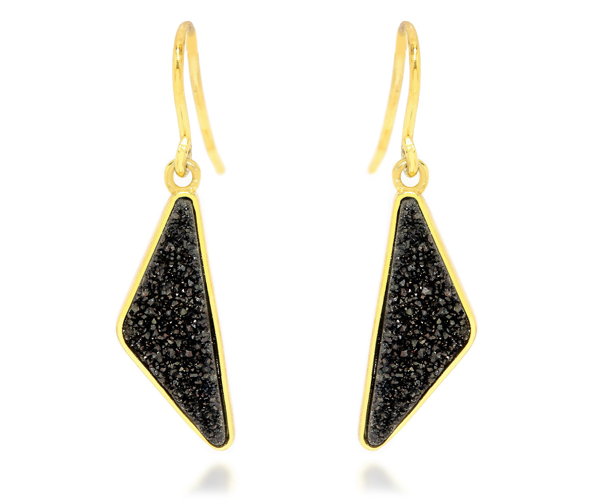 black quartz druzy drusy 14k yellow gold vermeil dangle sparkle earrings