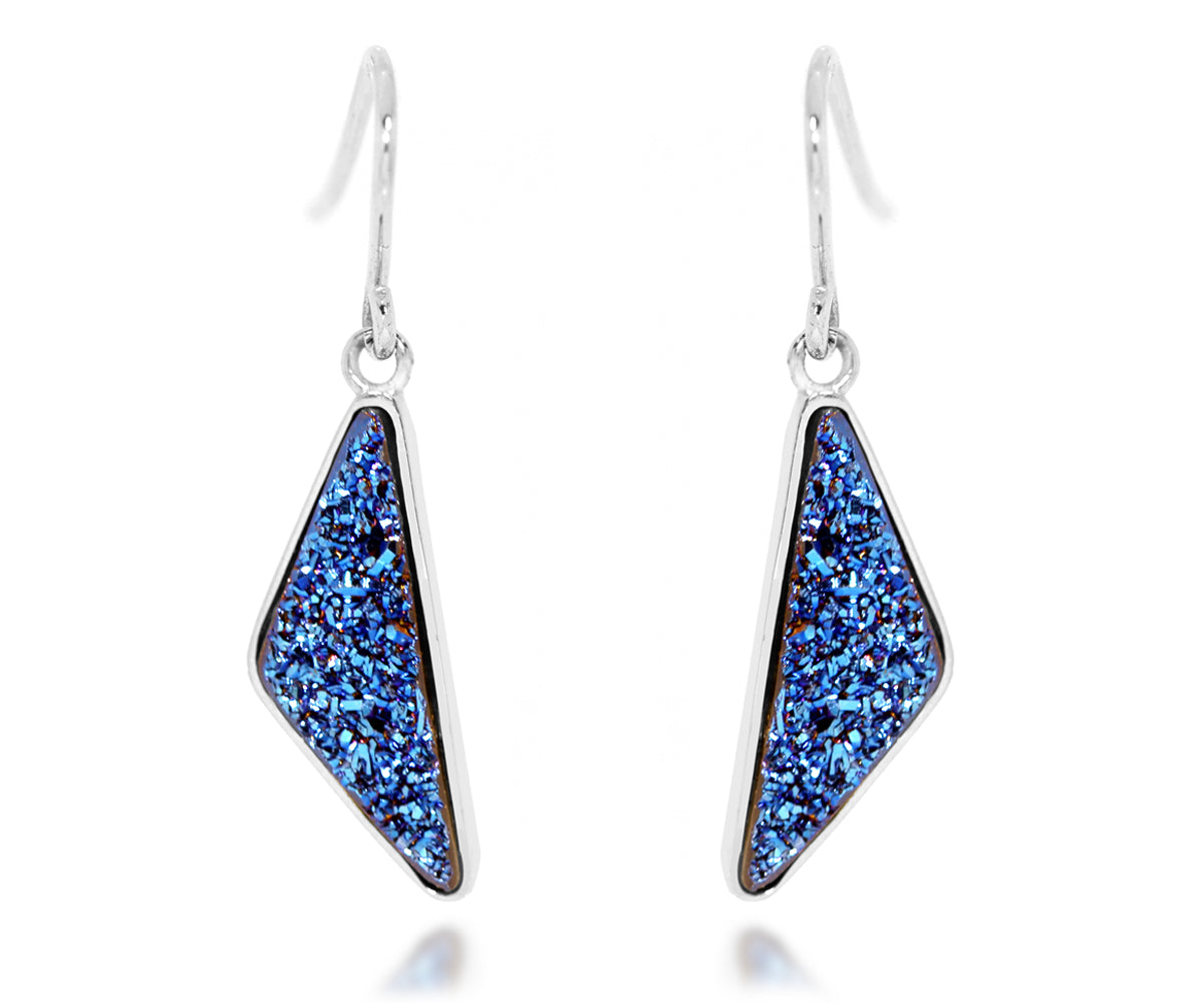medium triangle sapphire blue druzy silver drusy earrings