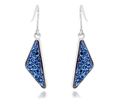 medium triangle sapphire blue druzy silver drusy earrings