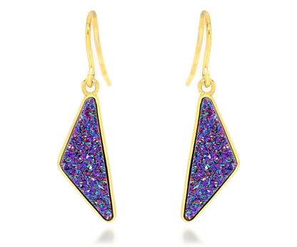 ambrosia womens triangle purple rainbow druzy 14k vermeil drusy earrings