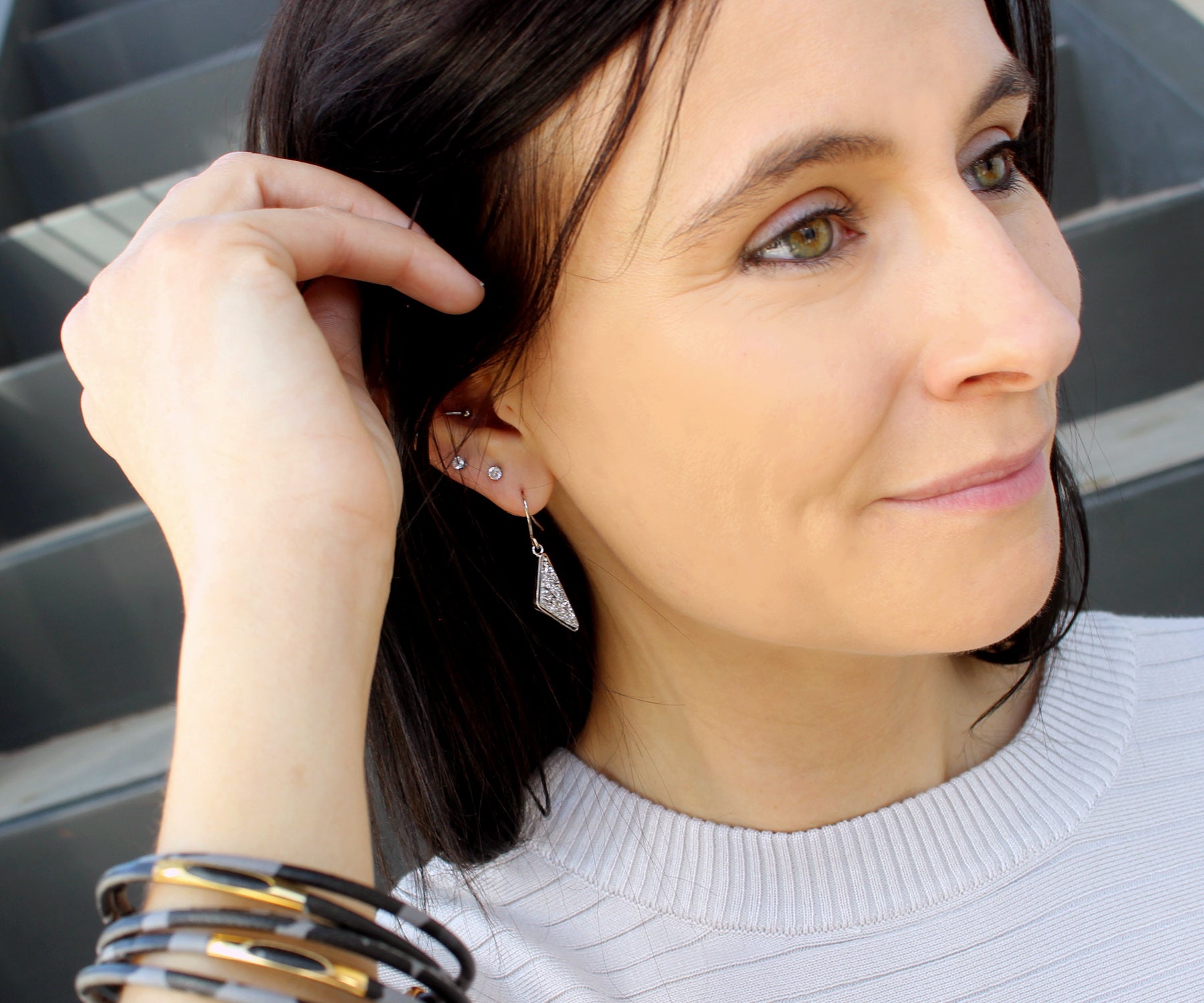 Triangle Black Druzy 14K Vermeil Earrings