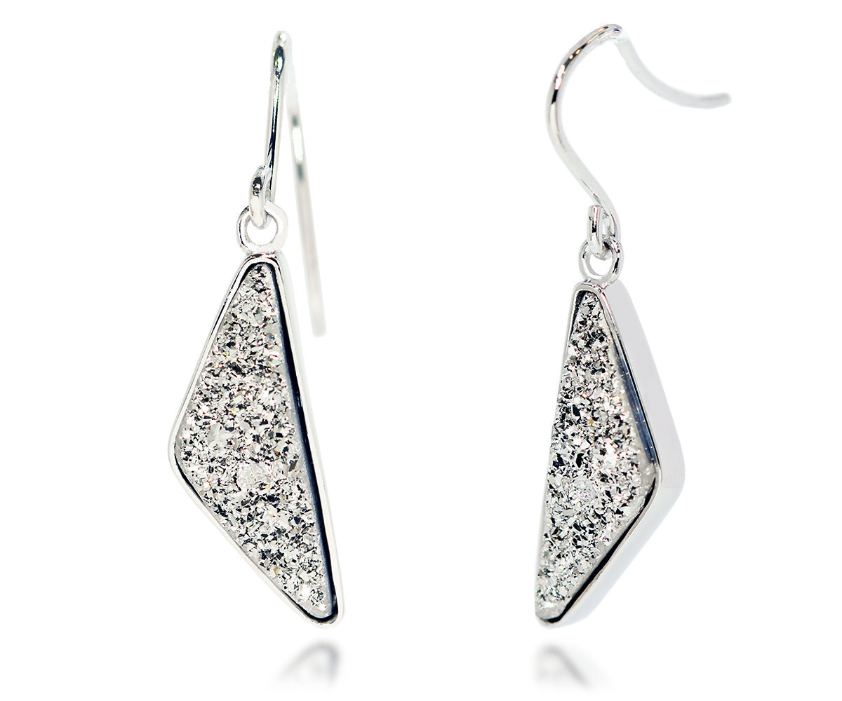 Triangle Platinum Druzy Earrings