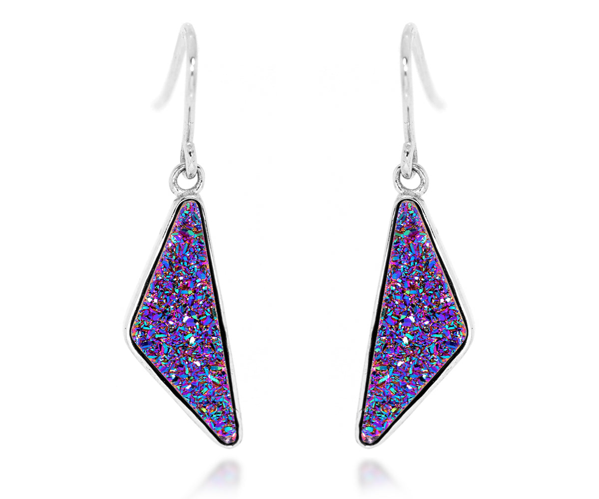 ambrosia womens triangle purple rainbow druzy silver drusy earrings