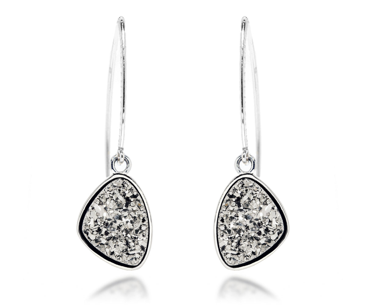 Hammered Trillion Platinum Druzy Earrings
