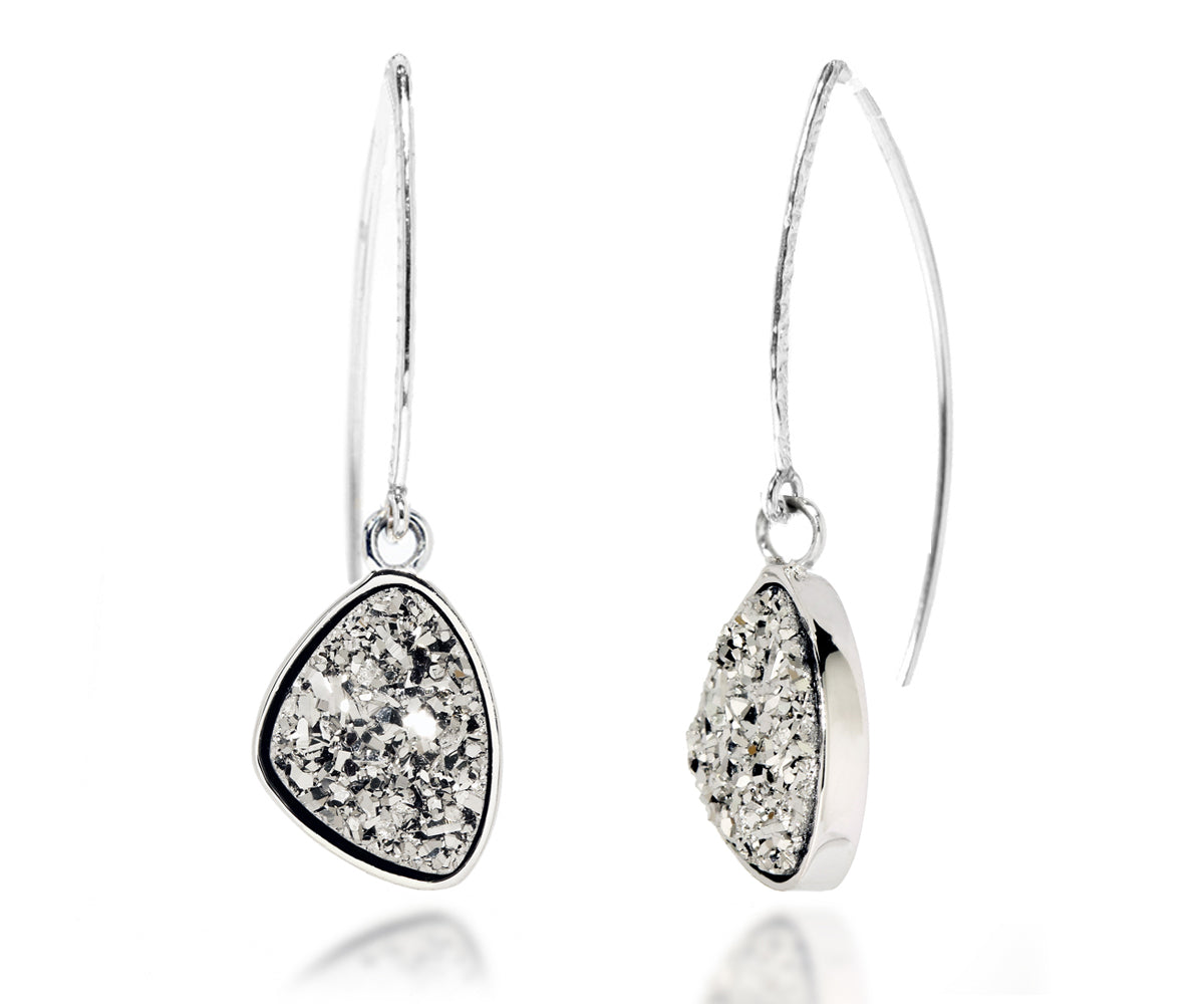 ambrosia trillion hammered dangling platinum druzy womens drusy earrings