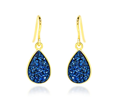 ambrosia small teardrop sapphire blue druzy dangle 14k vermeil drusy earrings